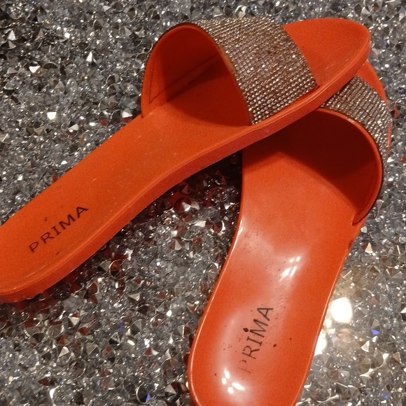 Orange Rhinestone Slide Sandals - Picture 3 of 4